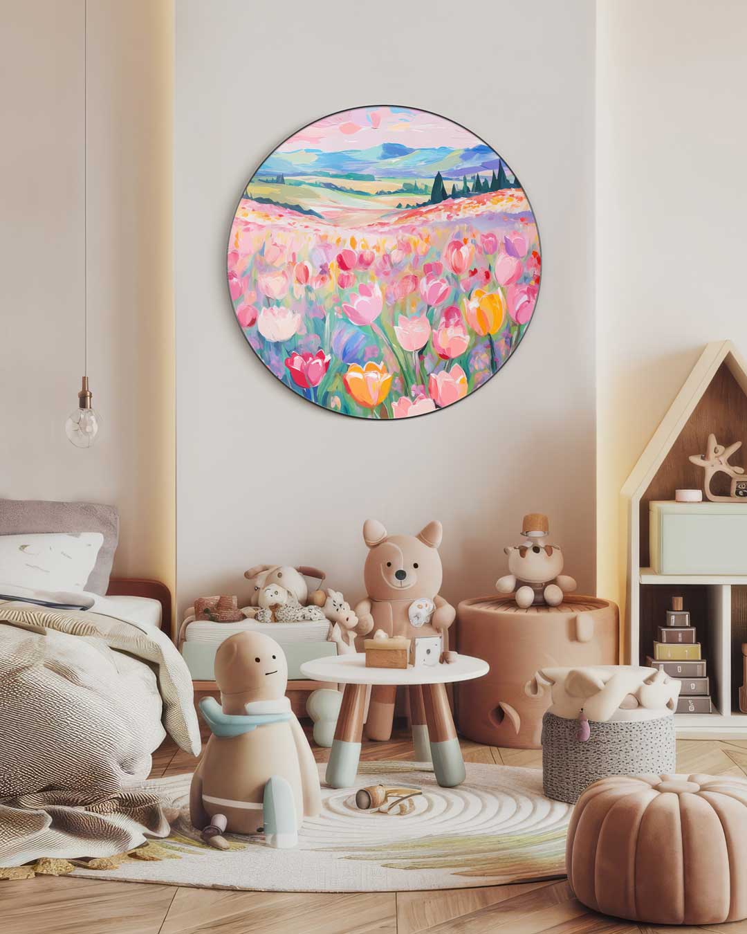 Vrolijke Bloementuin Muurcirkel-WallArtistic