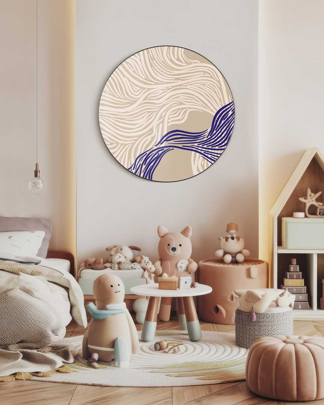 Artistieke Muurcirkel Beige en Blauw-WallArtistic