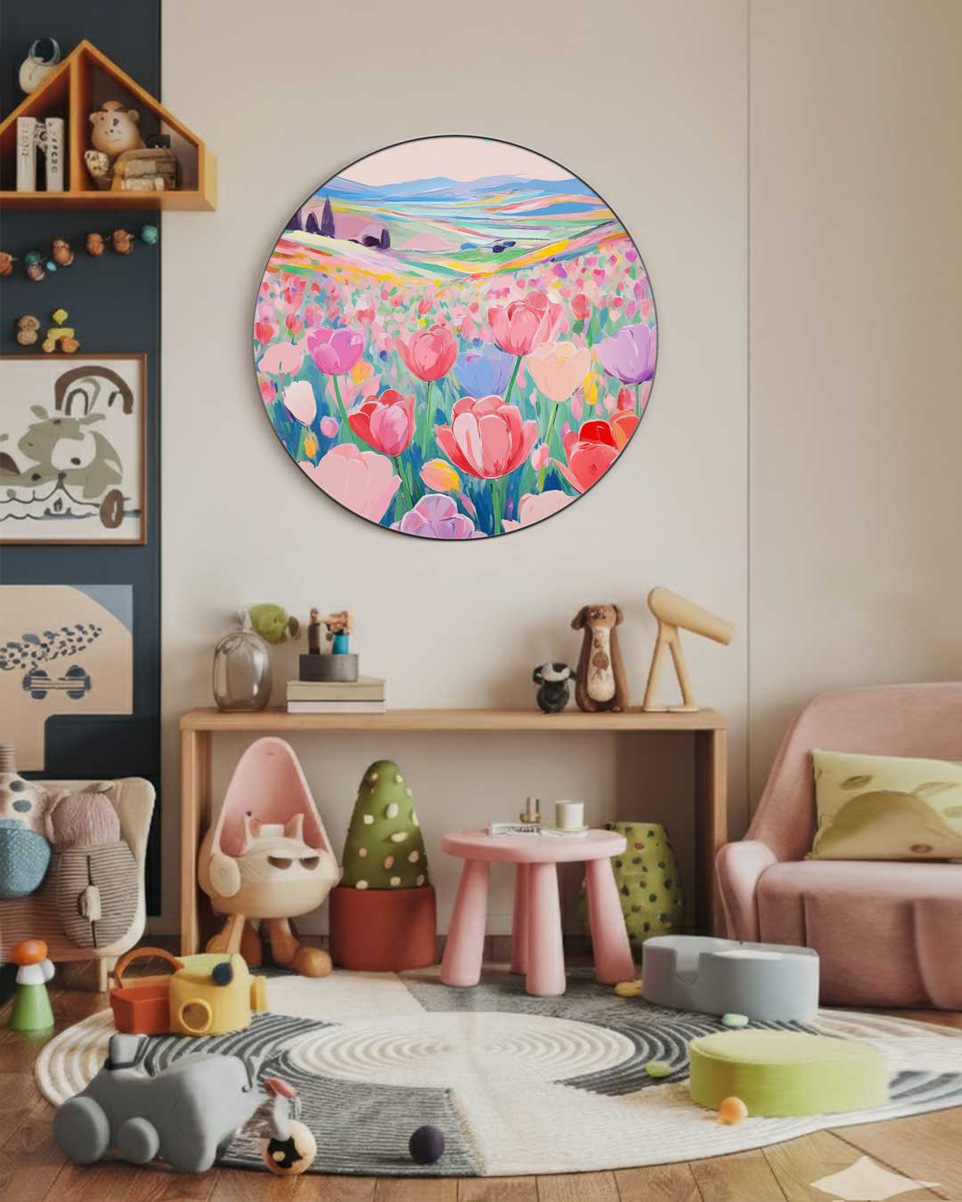 Kleurrijk Bloemenveld Muurcirkel-WallArtistic