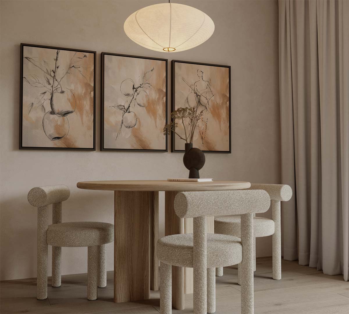 Perziken en figuren in schetsstijl Kunstwerk-canvas-dibond-plexiglas-wanddecoratie-WallArtistic