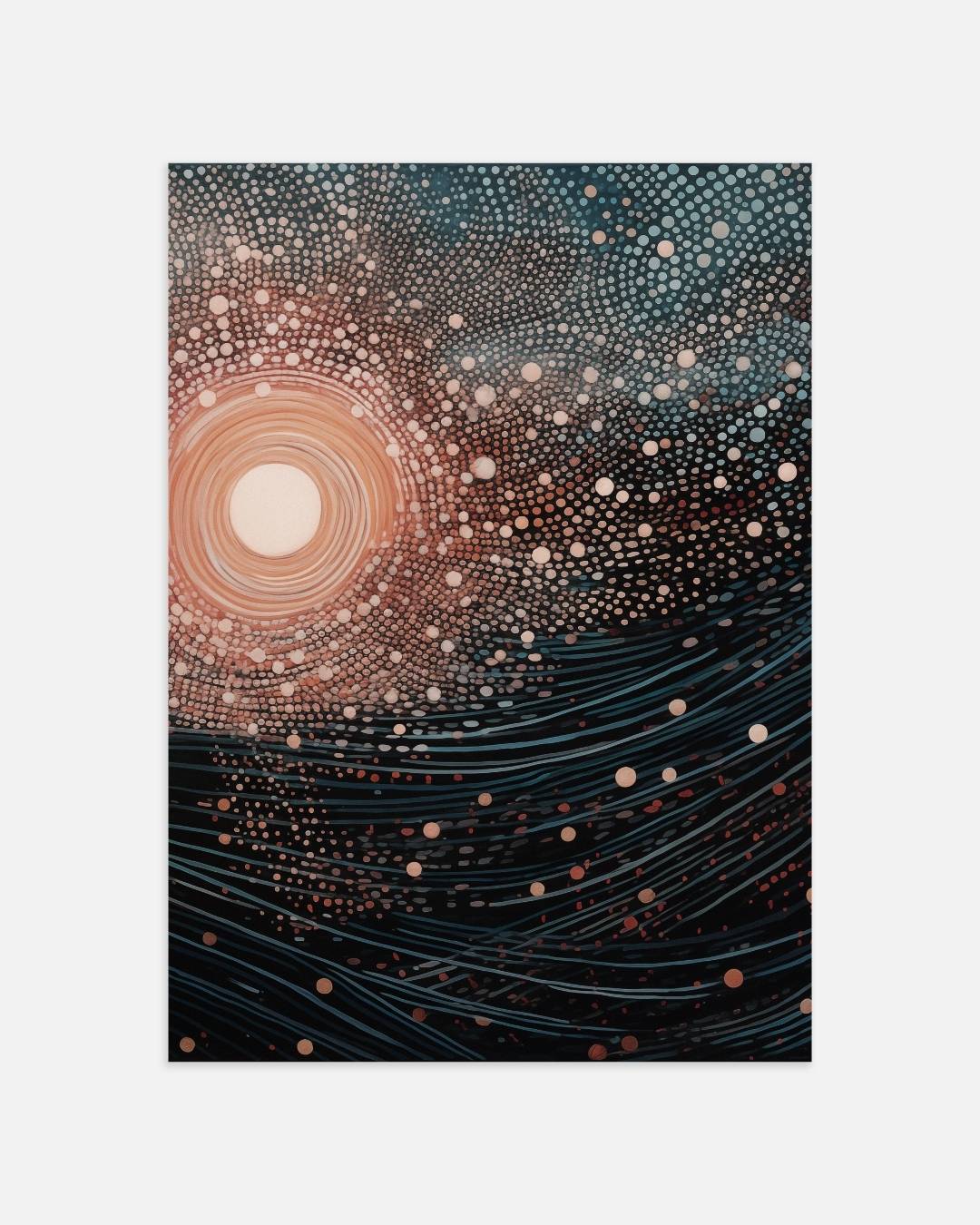 Abstracte zonsondergang en golven Poster