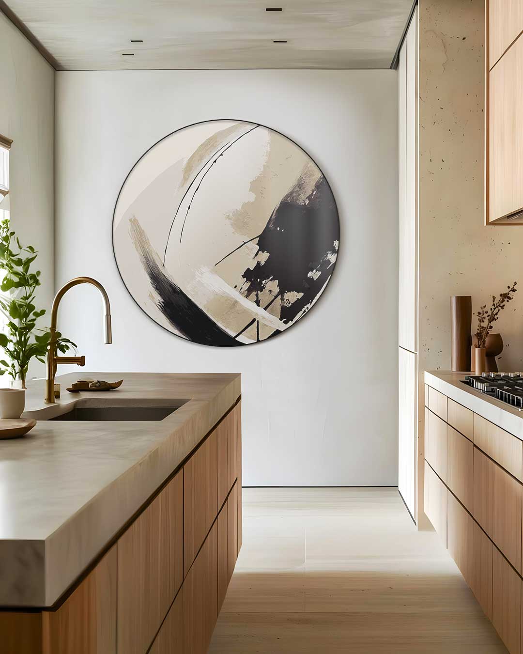 Abstracte Muurcirkel Beige-WallArtistic