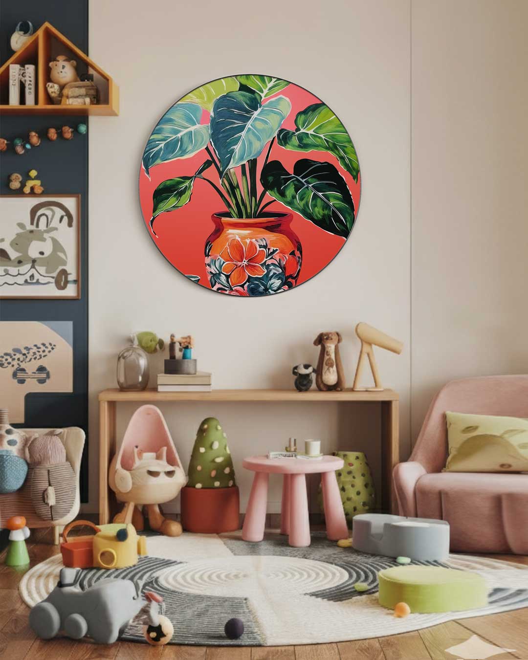 Botanische Muurcirkel met Bloemen en Bladeren-WallArtistic