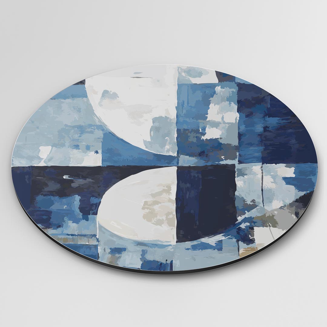 Abstracte Blauw-Witte Muurcirkel-WallArtistic