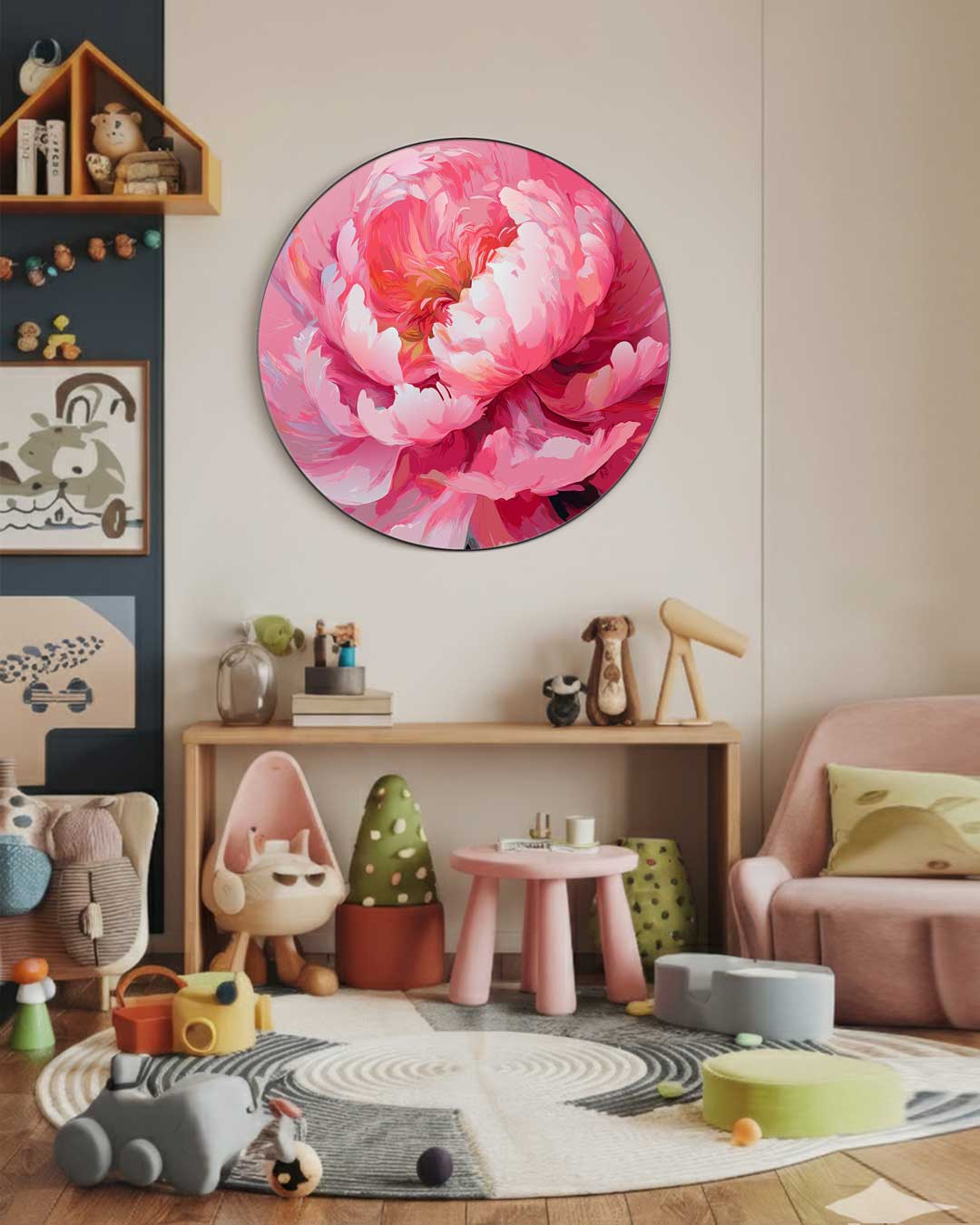 Bloeiende Pioenroos Muurcirkel-WallArtistic