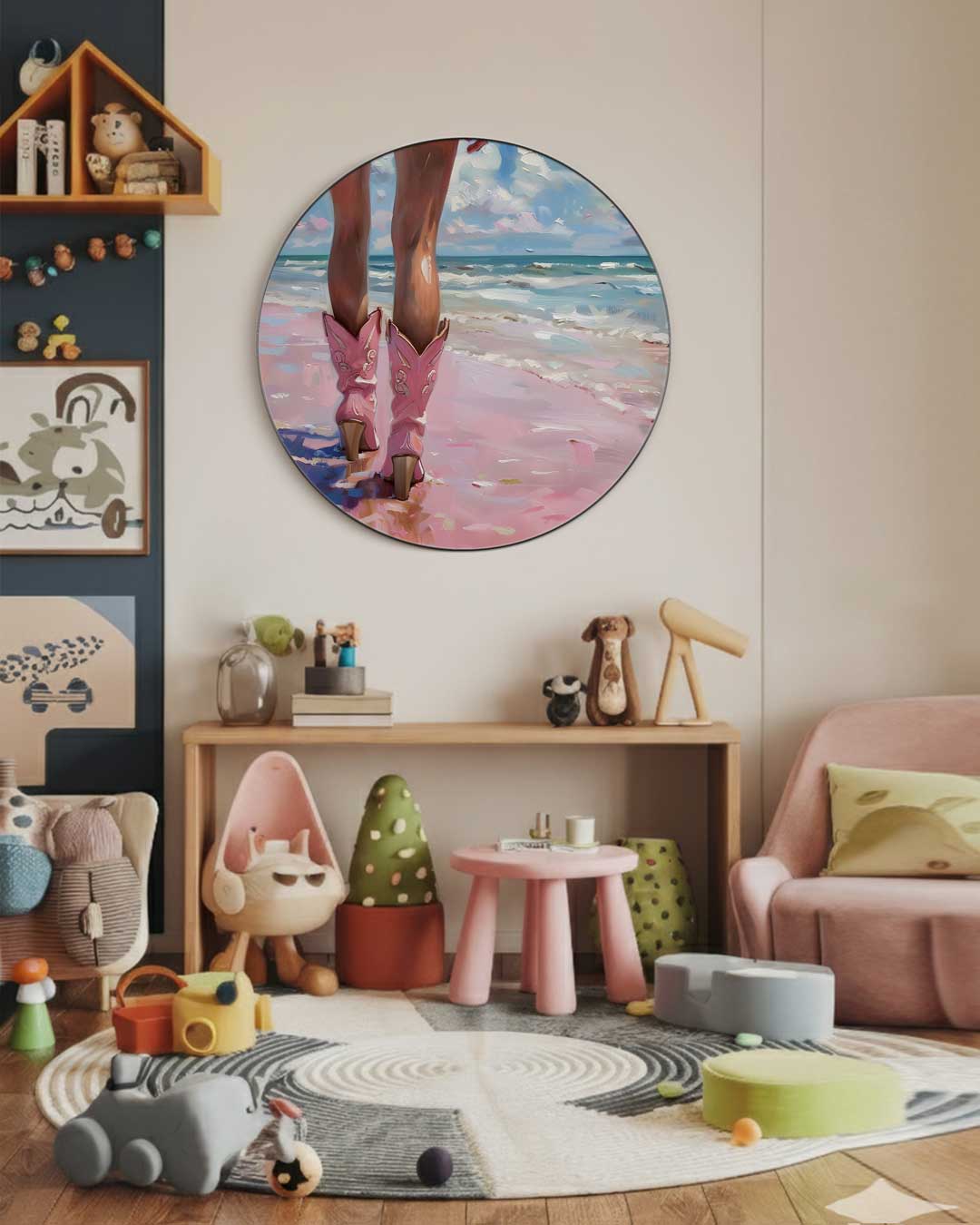 Zomerse Strandwandeling Muurcirkel-WallArtistic