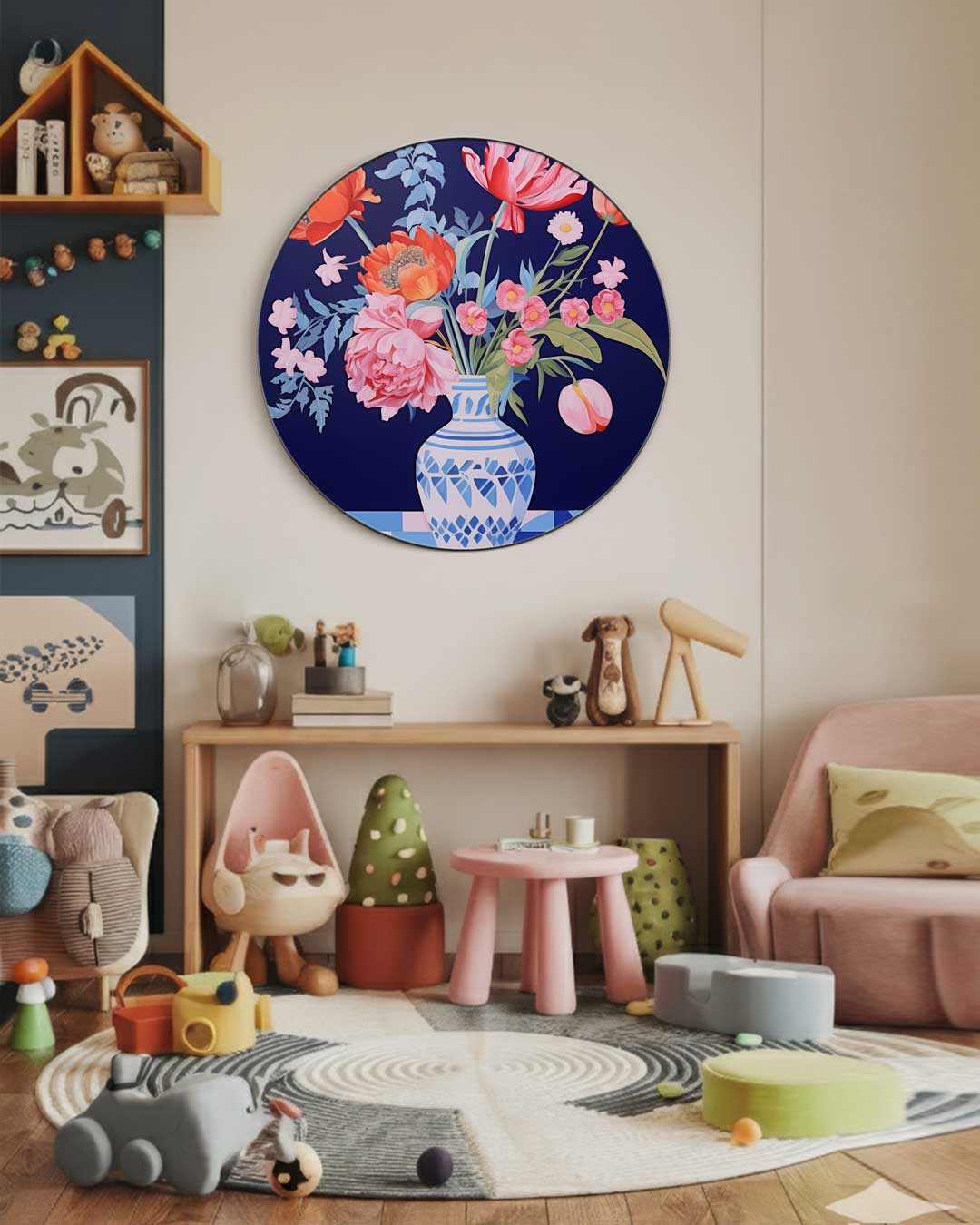 Bloemenpracht In Vaas Muurcirkel-WallArtistic