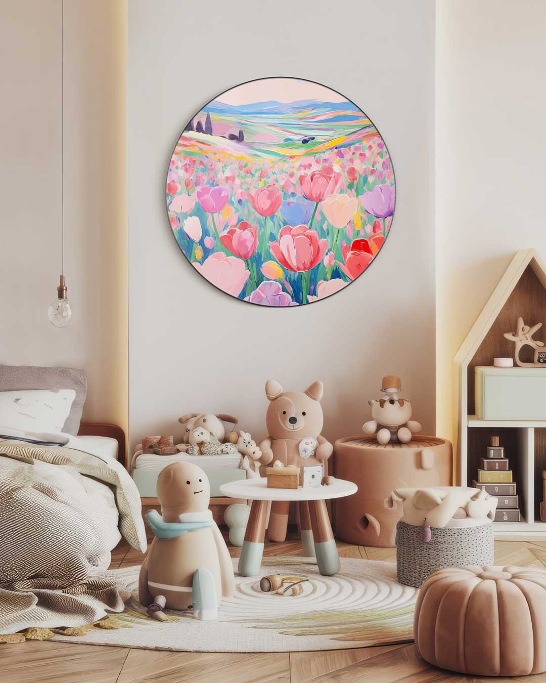Kleurrijk Bloemenveld Muurcirkel-WallArtistic