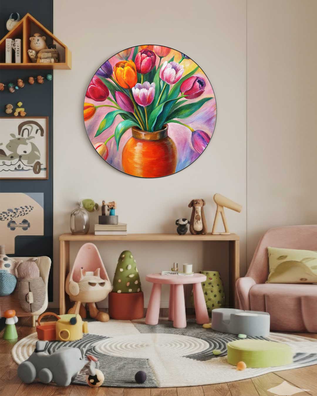 Vrolijke Bloemenmuurcirkel-WallArtistic