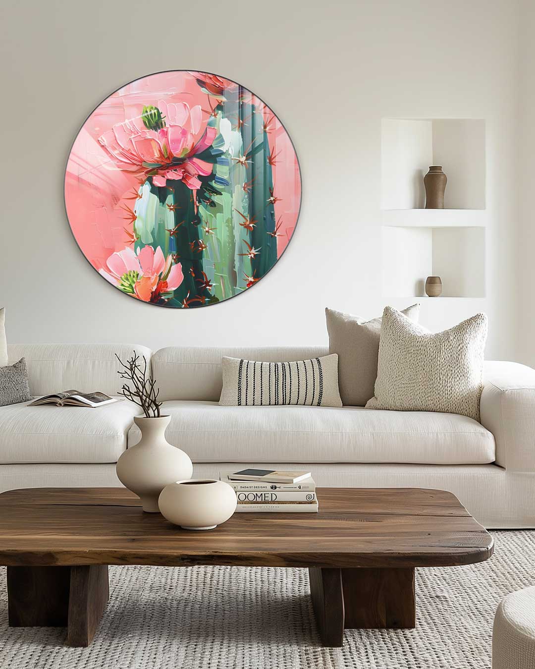 Bloeiende Cactusbloemen Schilderij Muurcirkel-WallArtistic