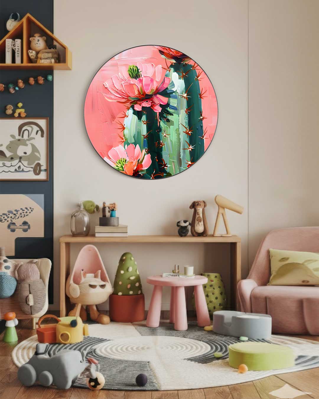 Bloeiende Cactusbloemen Schilderij Muurcirkel-WallArtistic