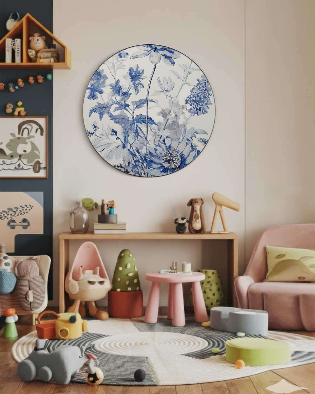 Blauwe Bloemen Muurcirkel-WallArtistic