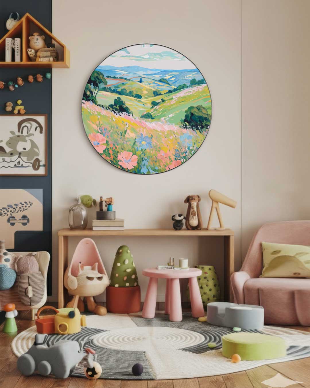 Vrolijke Bloemenweide Muurcirkel-WallArtistic
