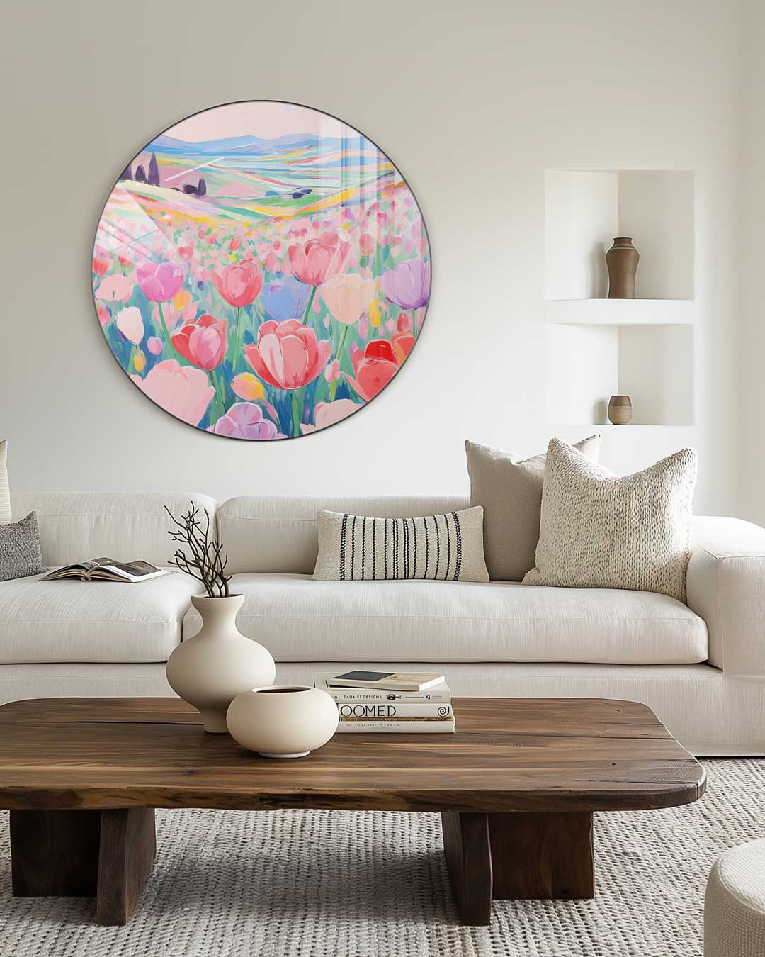Kleurrijk Bloemenveld Muurcirkel-WallArtistic