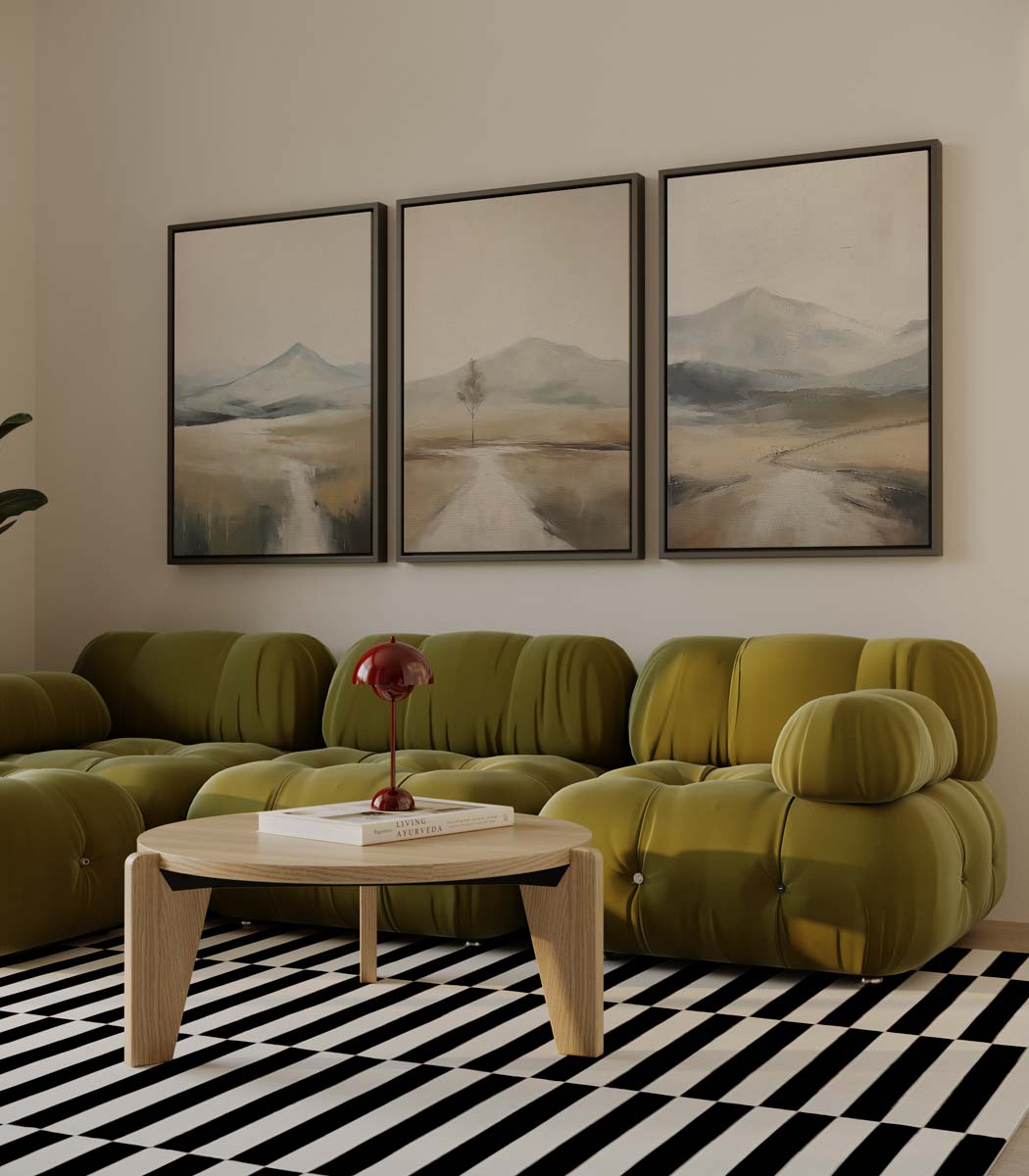 Berglandschap in zachte tonen Kunstwerk-canvas-dibond-plexiglas-wanddecoratie-WallArtistic