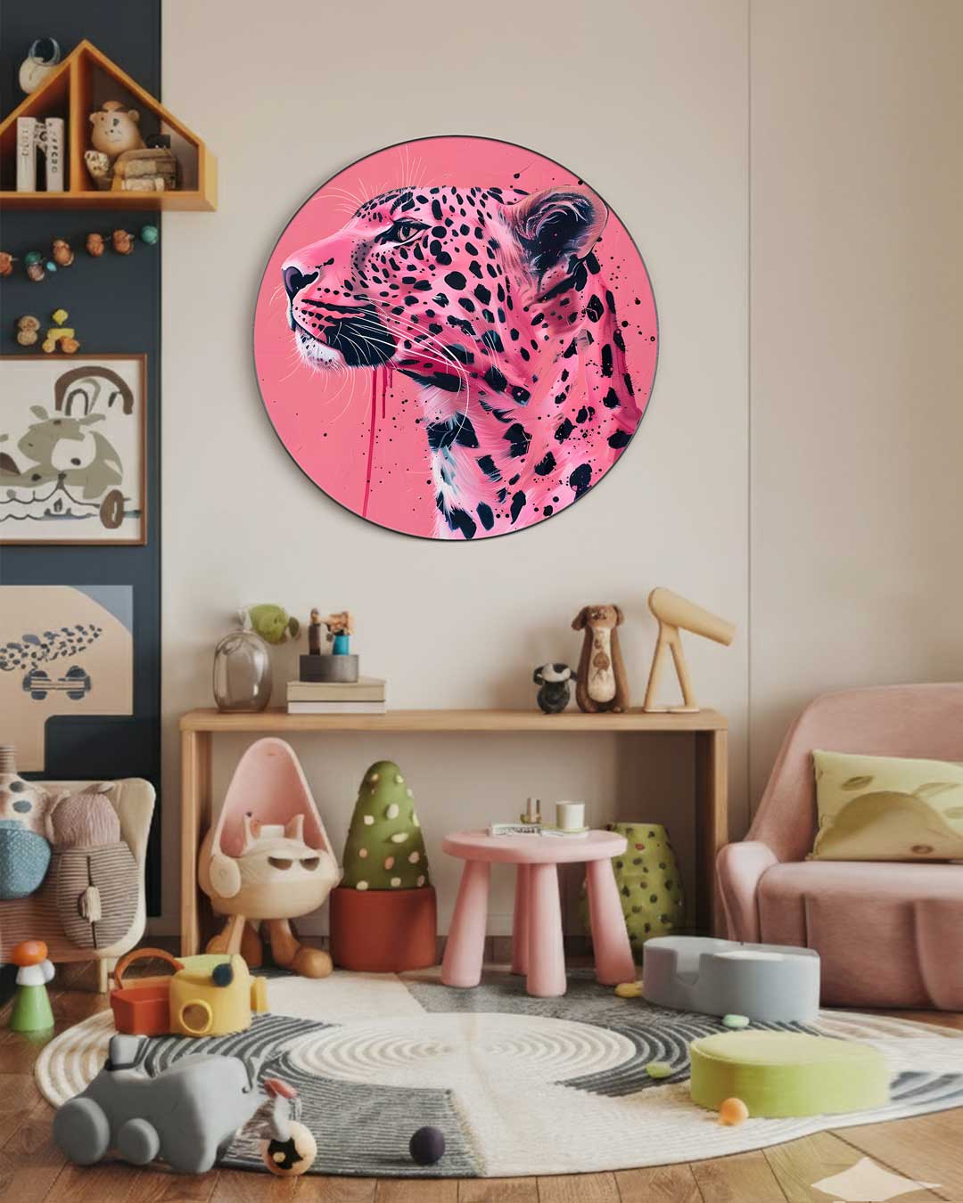 Stijlvolle Roze Luipaard Muurcirkel-WallArtistic