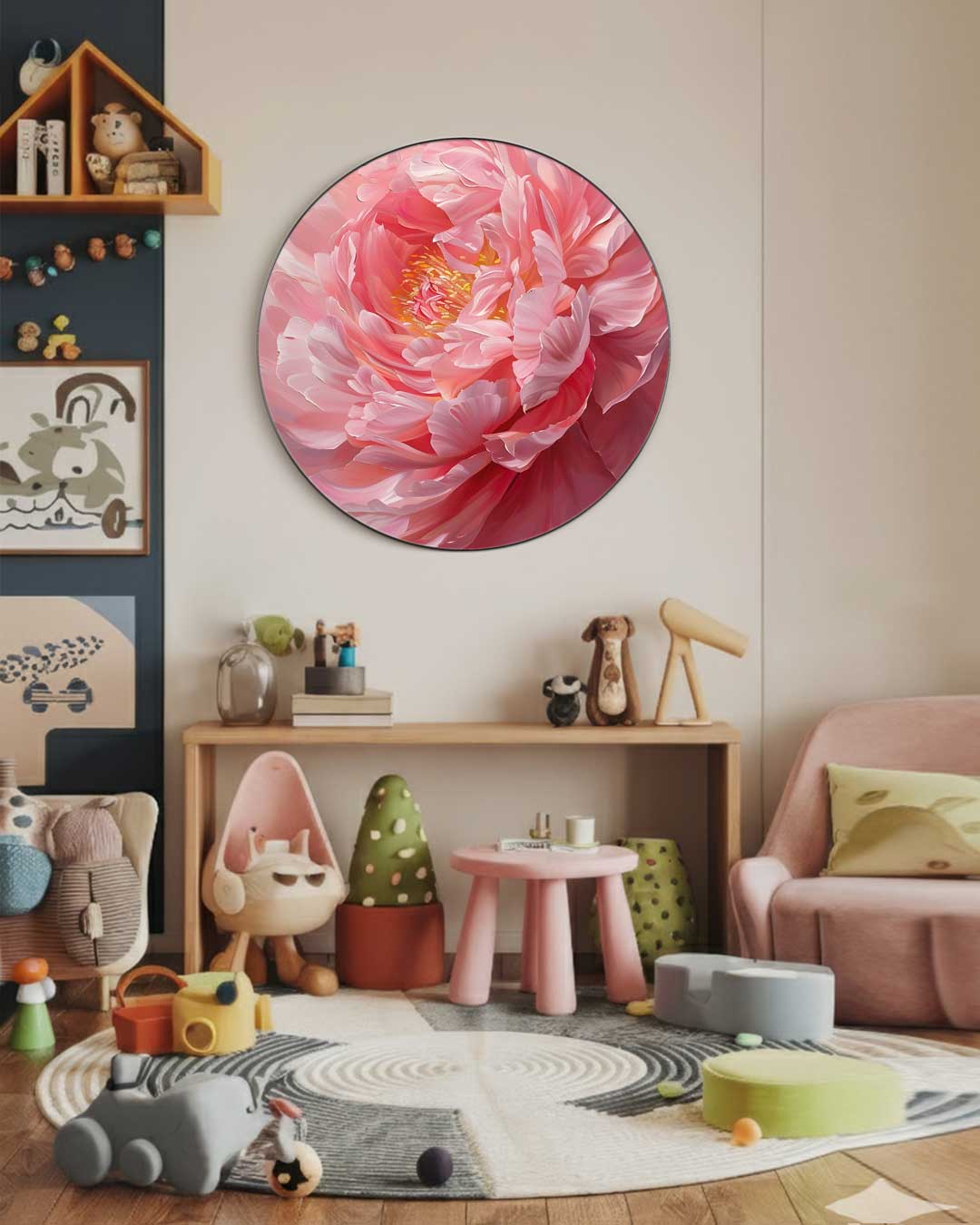 Bloemige Pioenroos Muurcirkel-WallArtistic