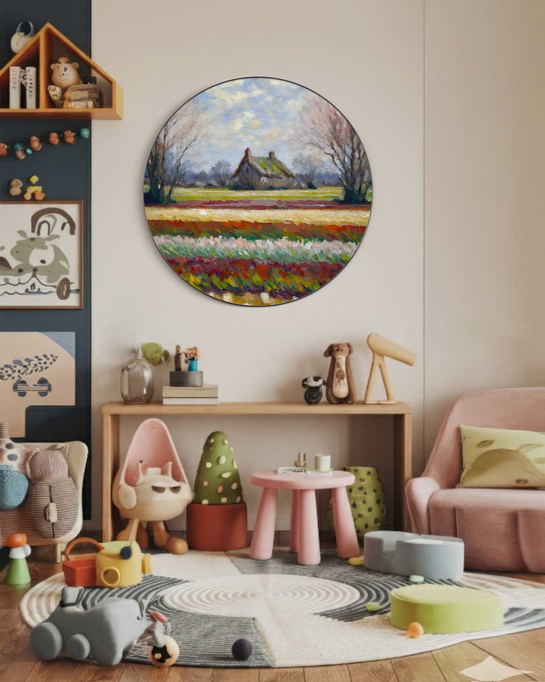 Kleurrijke Hollandse Bloemenveld Muurcirkel-WallArtistic