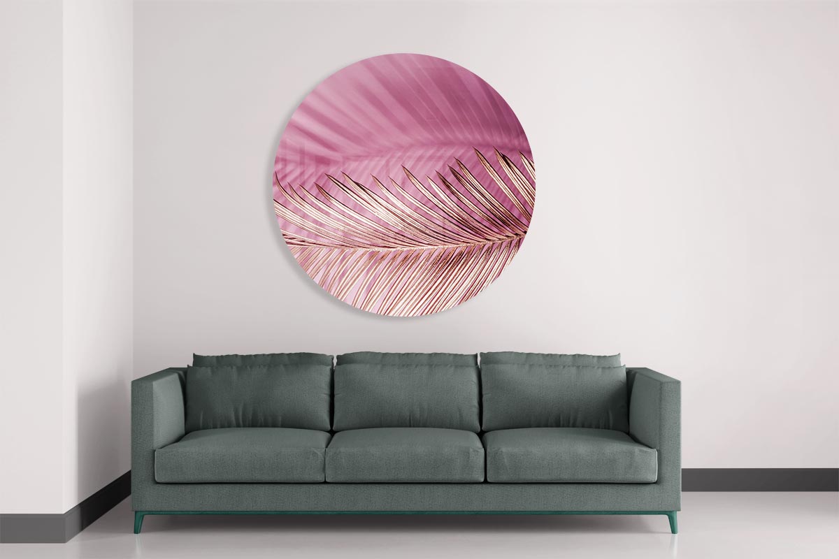 Roze Palmblad Muurcirkel-WallArtistic