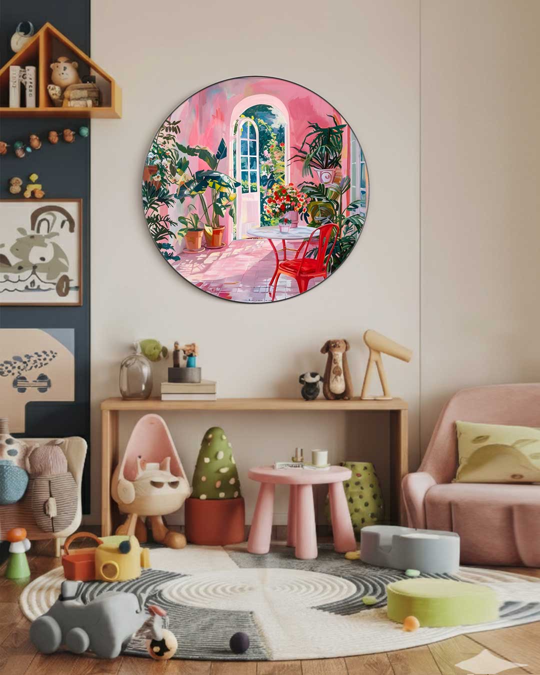 Zomerse Rozige Tuin Muurcirkel-WallArtistic