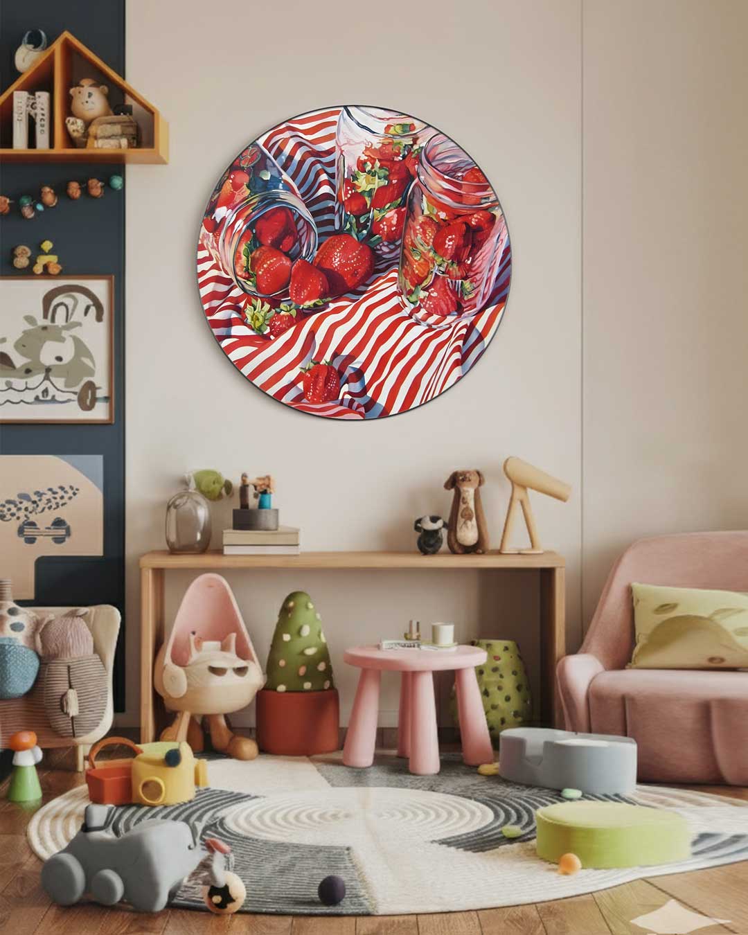 Zomerse Aardbeien Muurcirkel-WallArtistic
