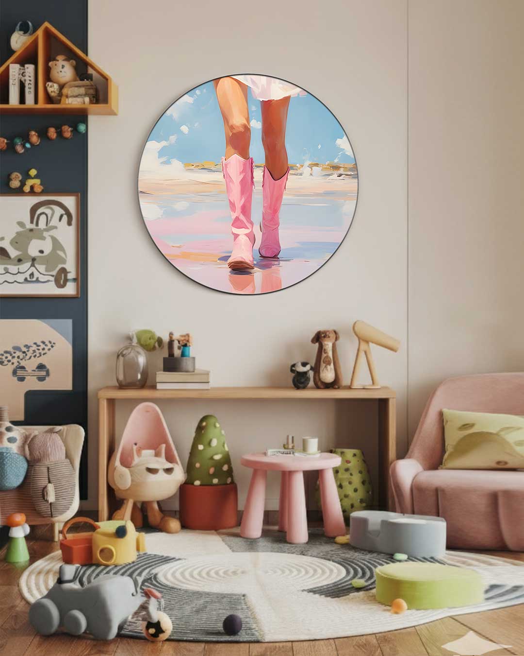 Roze Cowboy Wanddecoratie Muurcirkel-WallArtistic