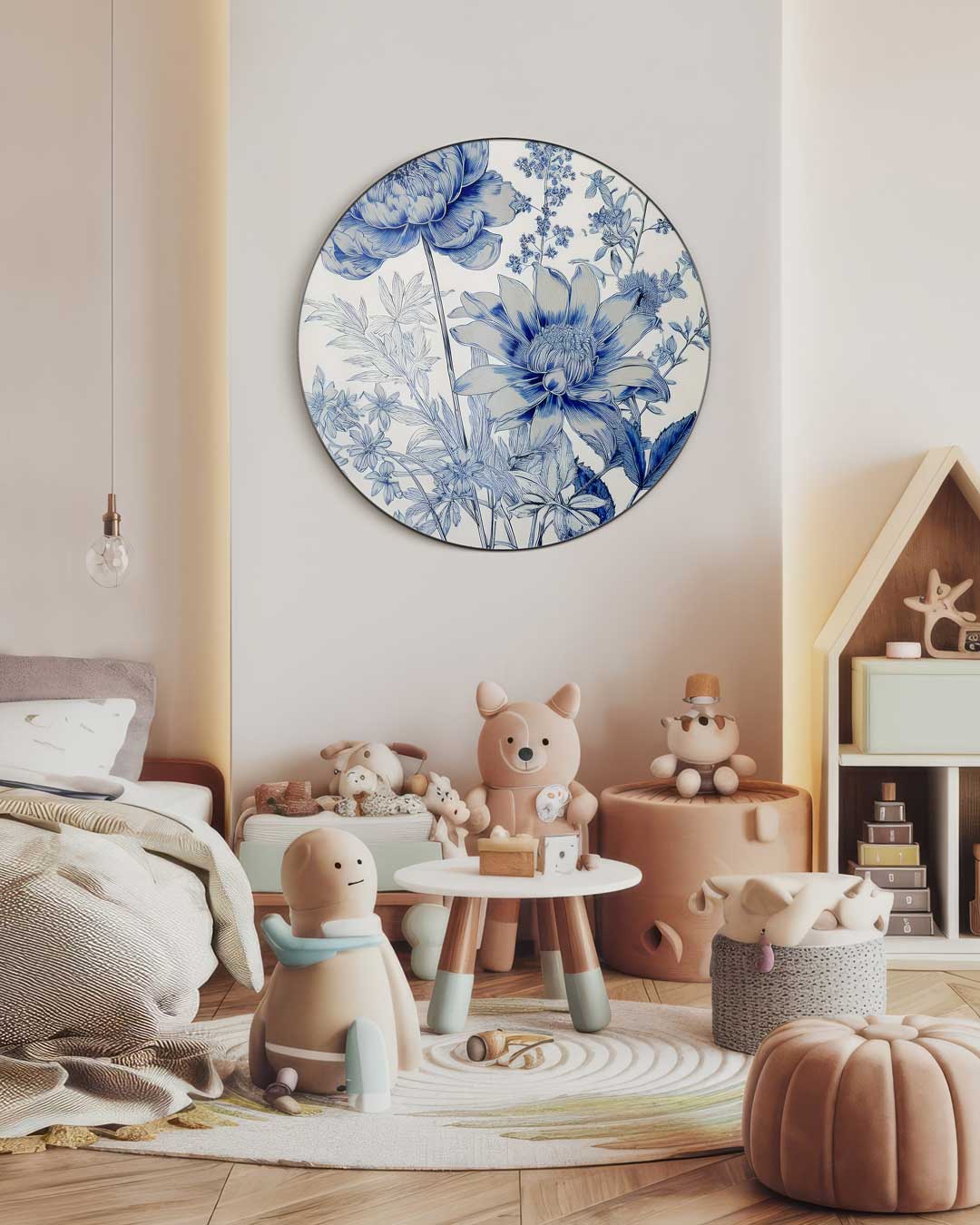 Blauwe Bloemenpracht Muurcirkel-WallArtistic