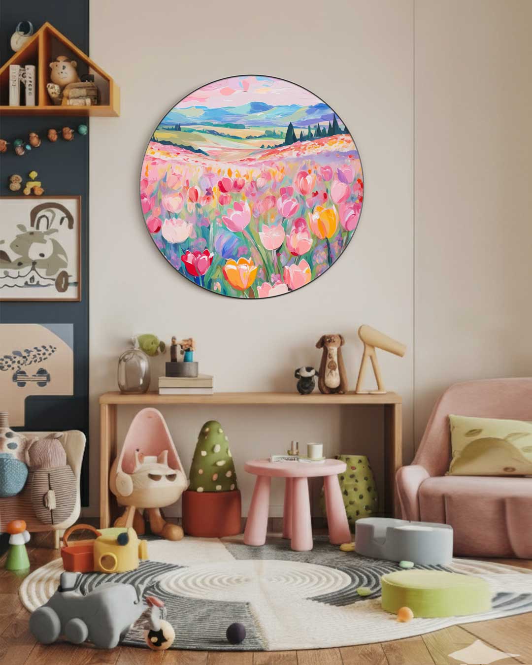 Vrolijke Bloementuin Muurcirkel-WallArtistic