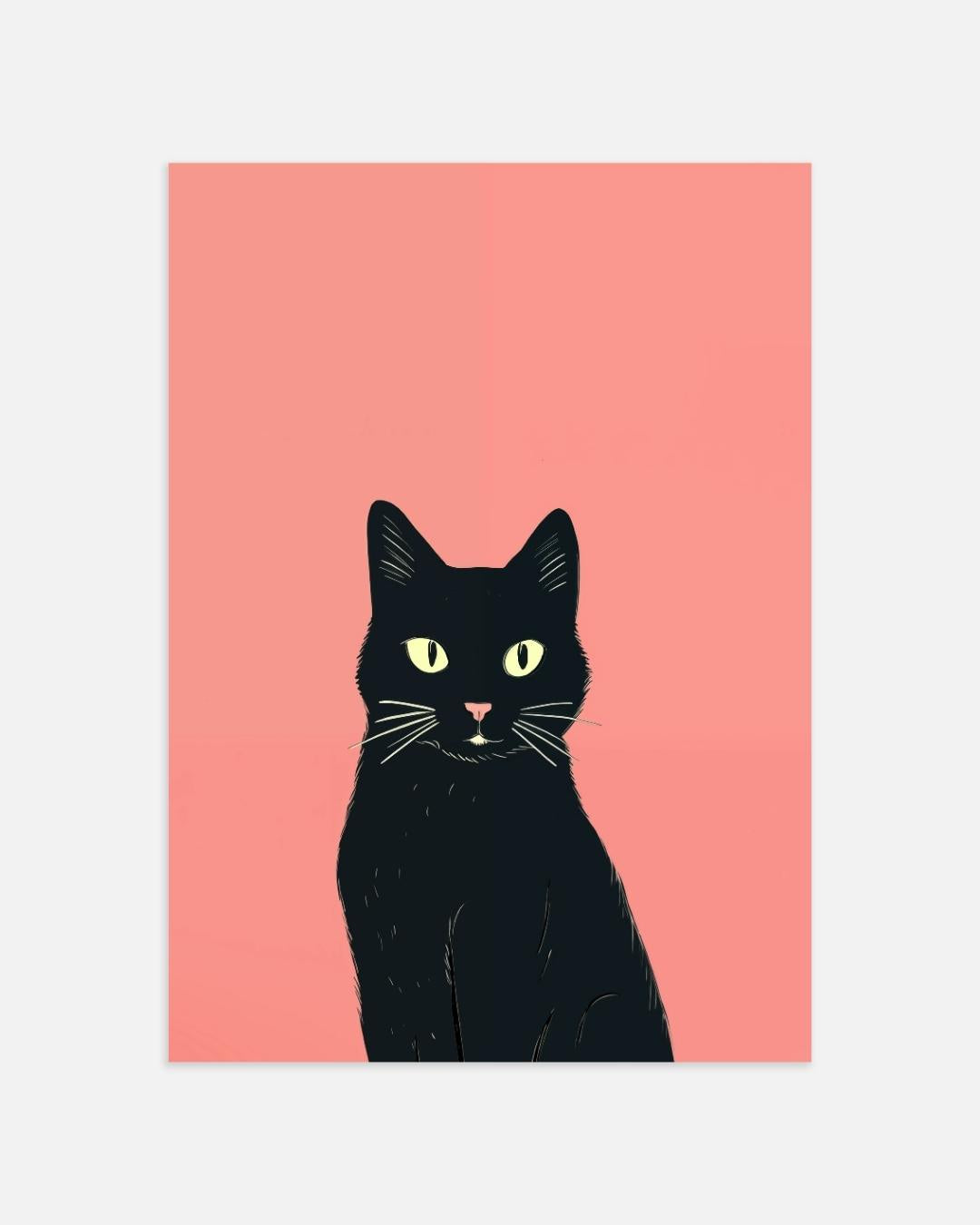Zwarte kat op roze achtergrond Poster