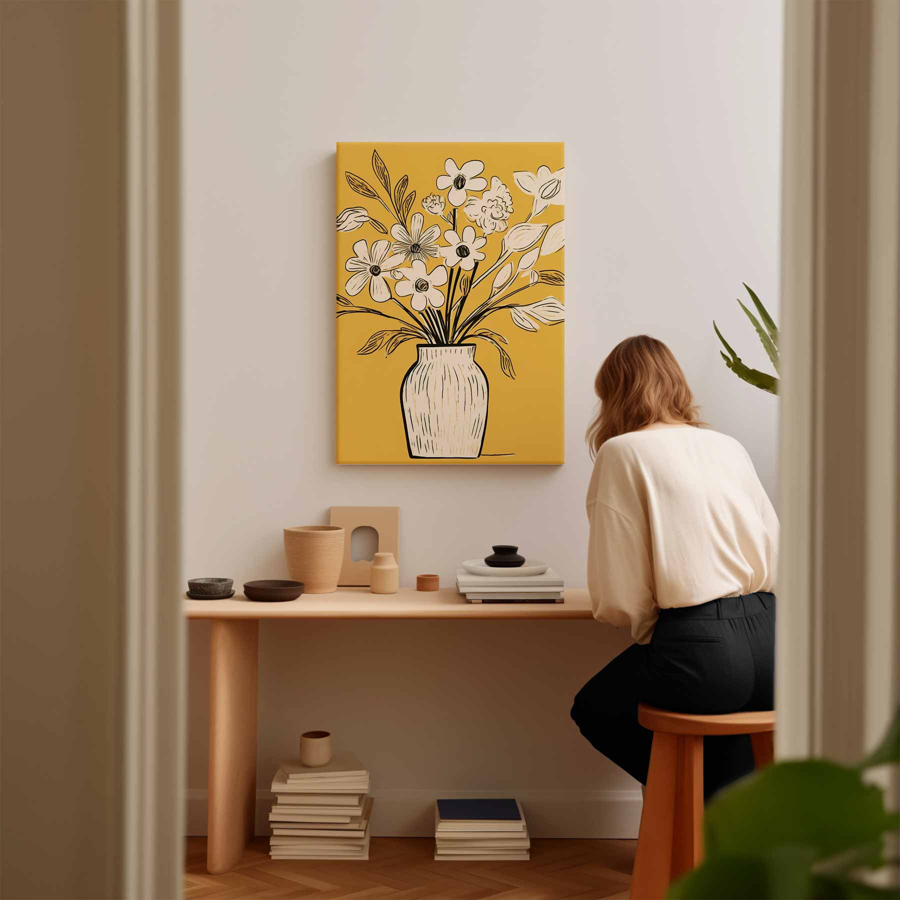 Illustratie op okergeel