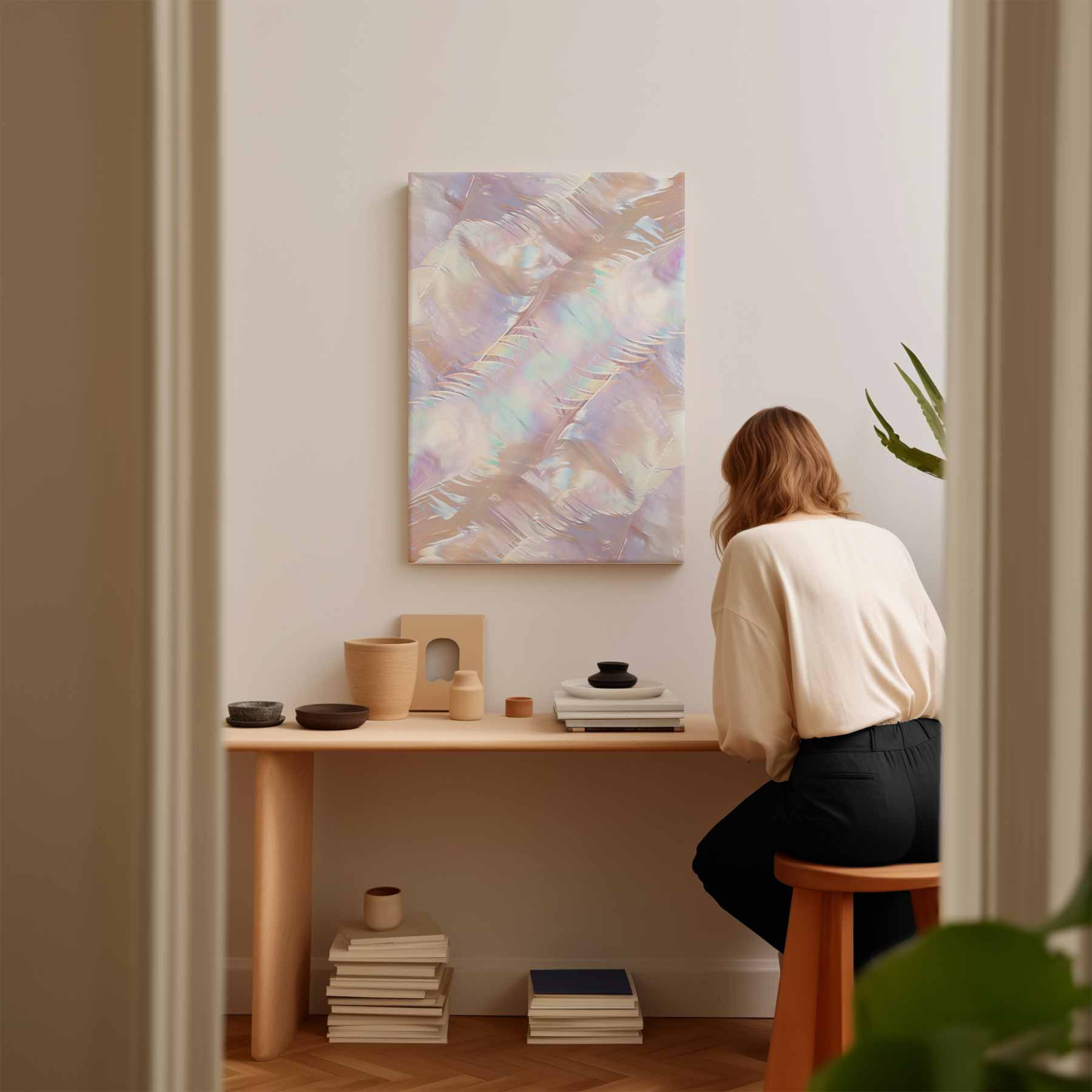 Iriserende abstractie in pastelkleuren