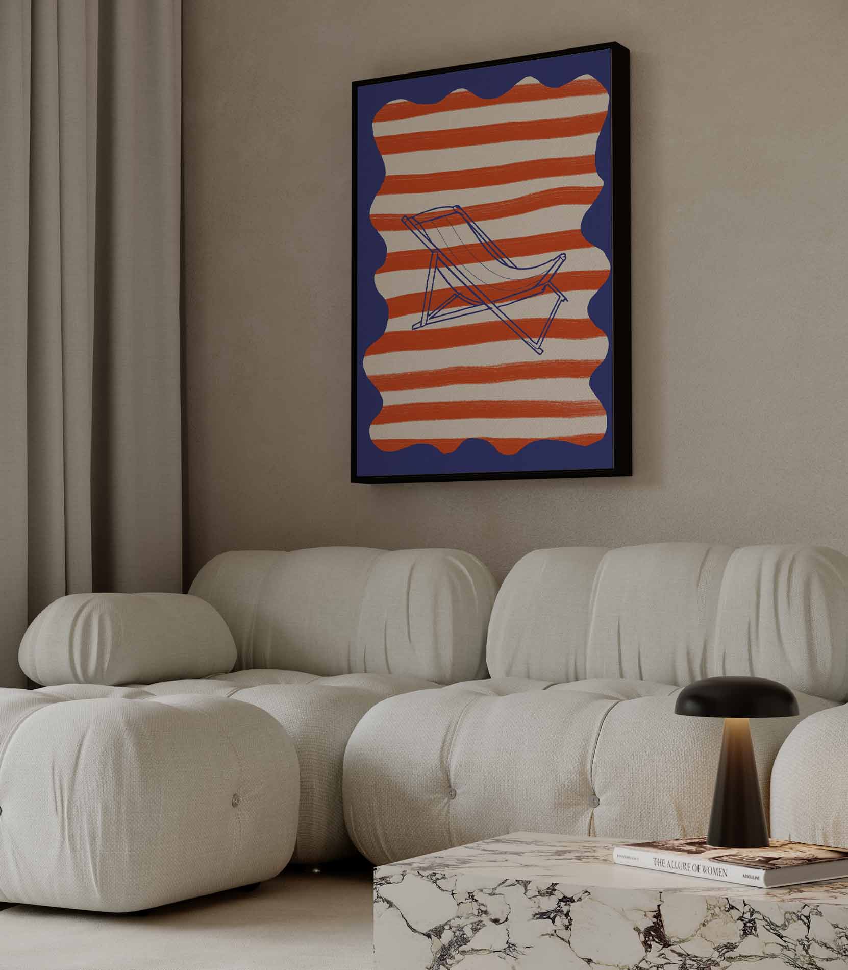 Strandstoel in streep Kunstwerk-canvas-dibond-plexiglas-wanddecoratie-WallArtistic