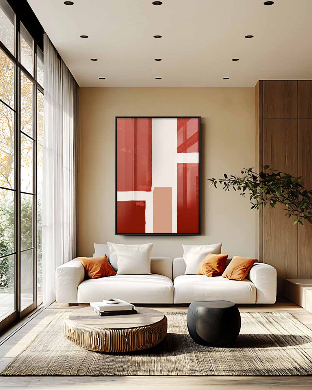 Warm Abstract Grid Kunstwerk-canvas-dibond-plexiglas-wanddecoratie-WallArtistic