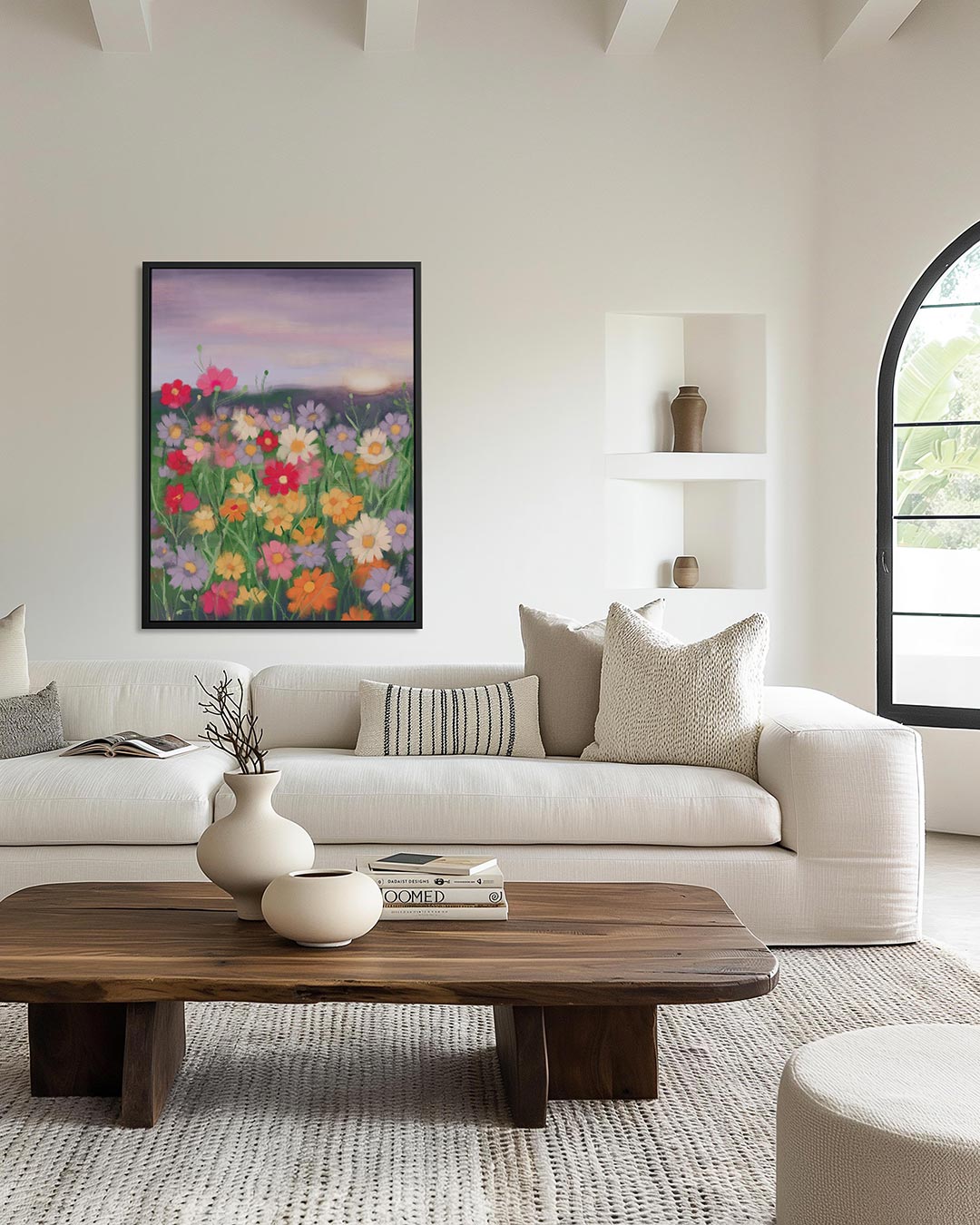 Bloemenveld in schemering Kunstwerk