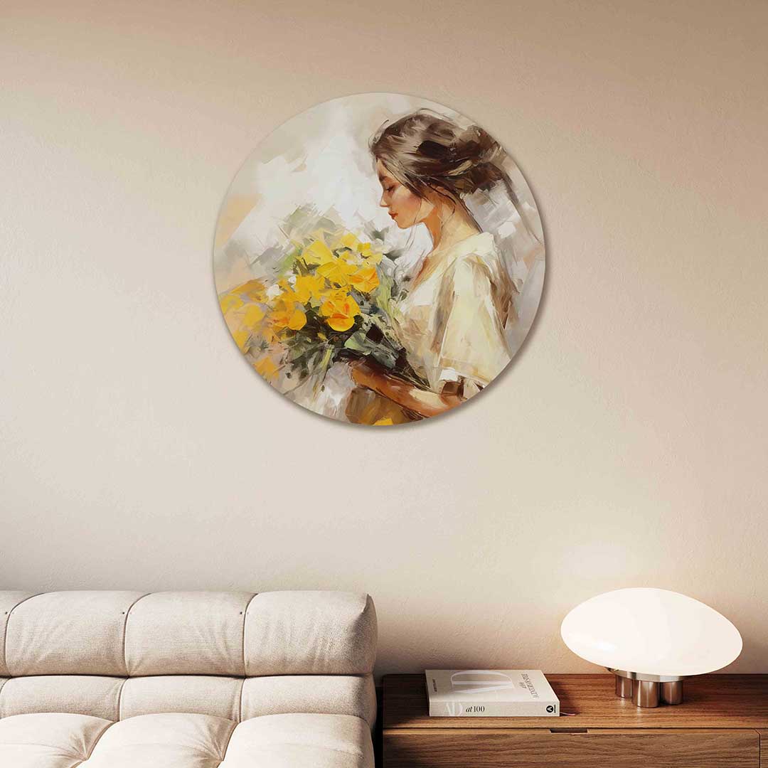 Vrouw met bloemen Muurcirkel