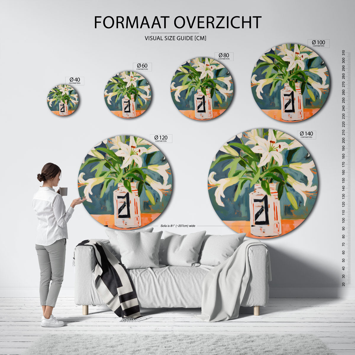 Witte lelies in vaas Muurcirkel