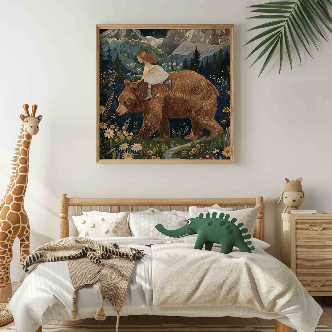 Meisje op beer Poster