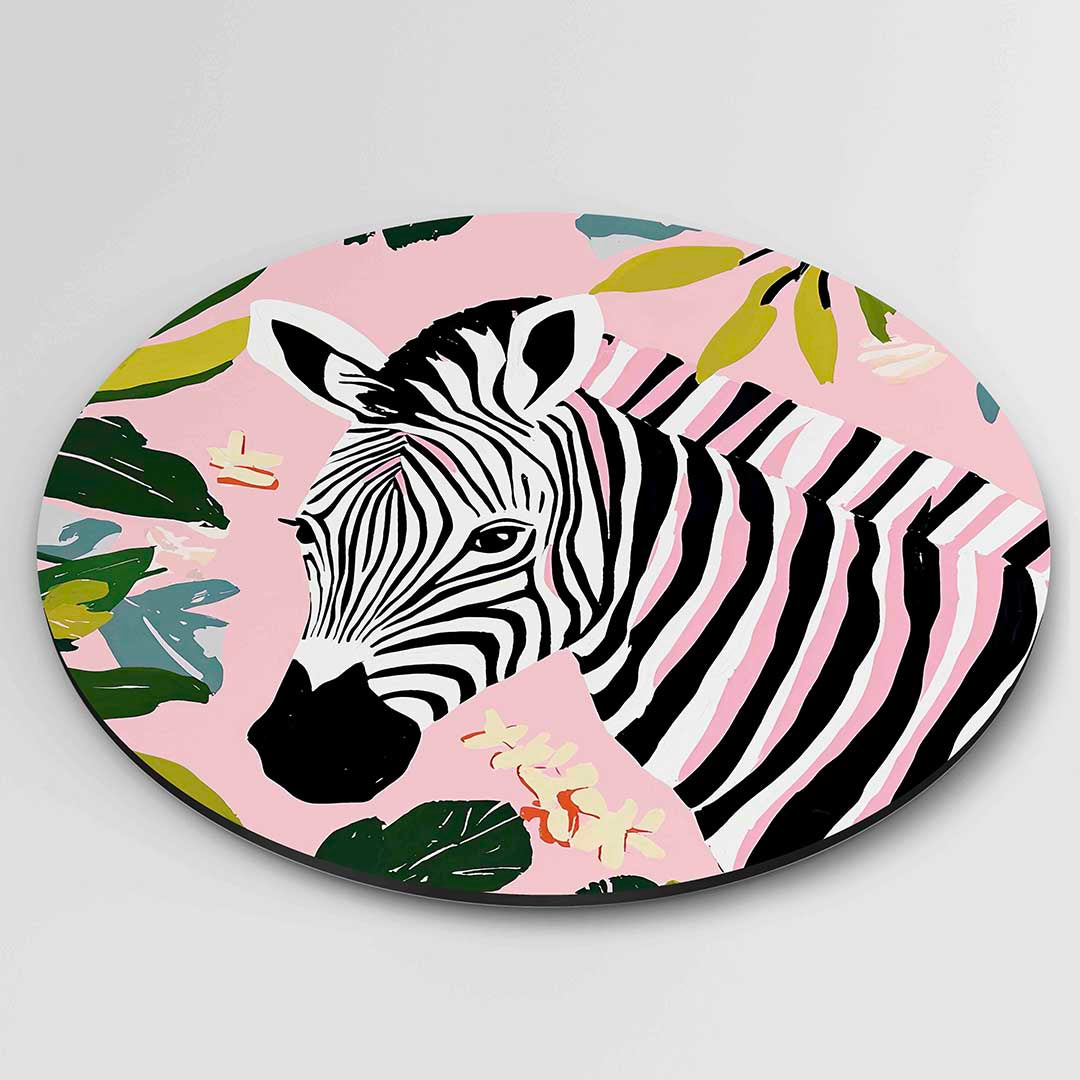 Zebra en bladeren Muurcirkel
