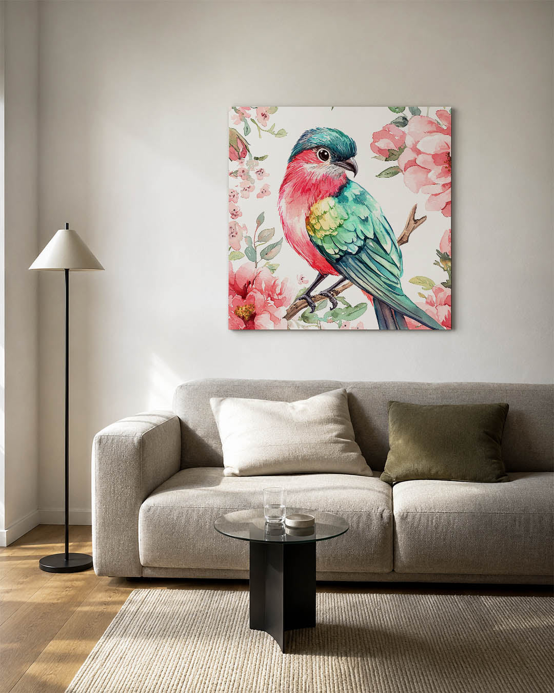 Vogel en bloemen Kunstwerk