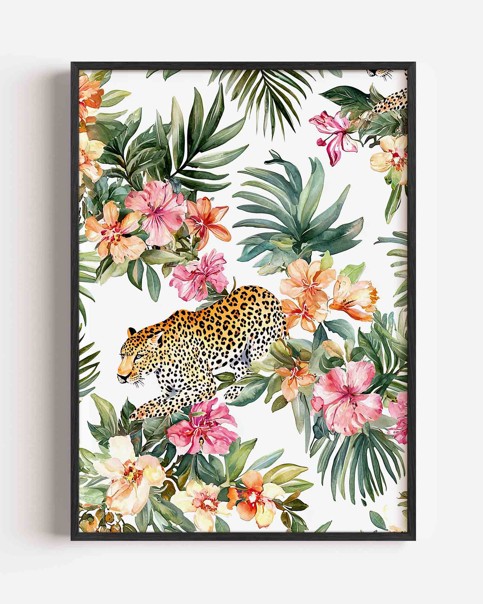 Luipaard en bloemen Poster