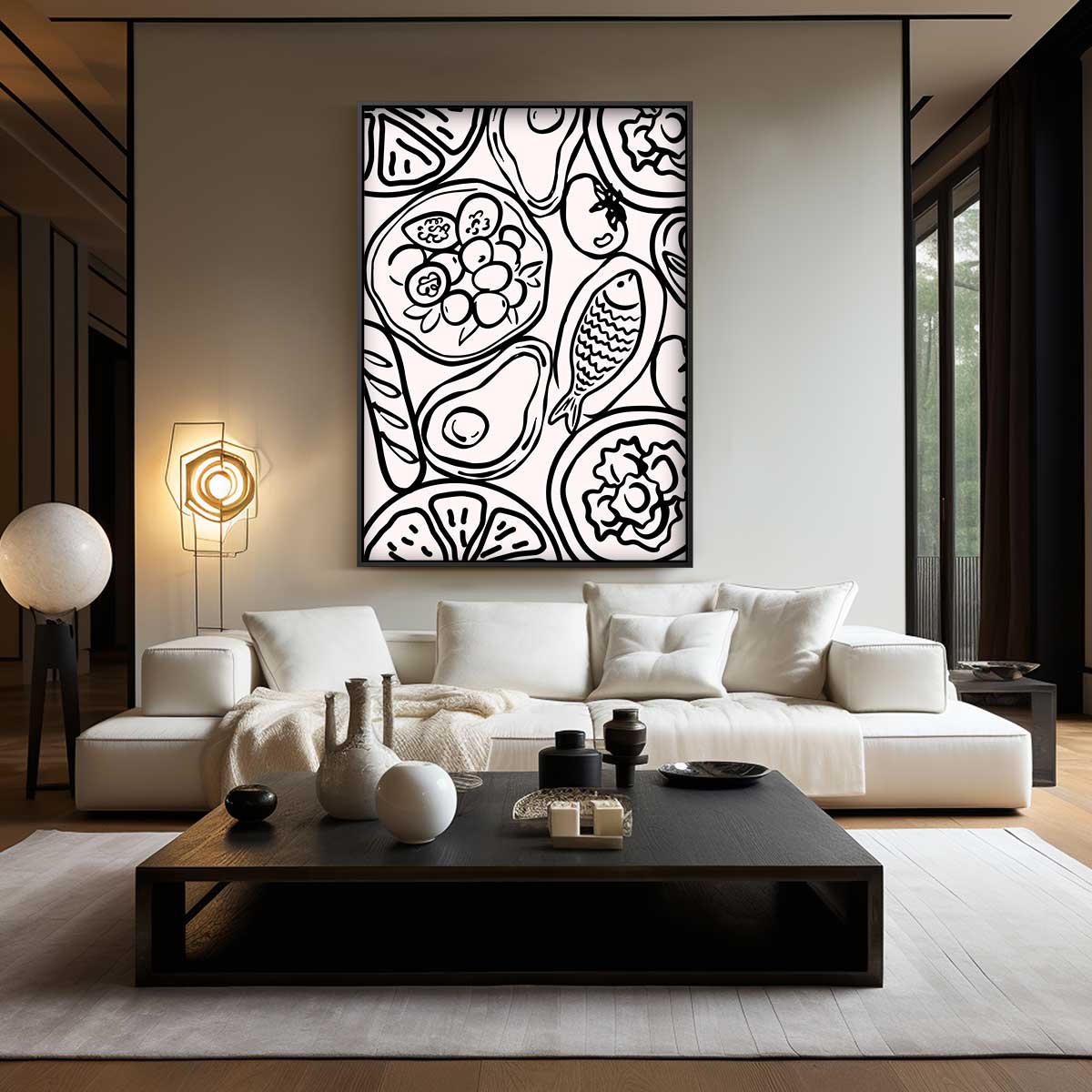 Zwarte Lijnensymfonie Kunstwerk-canvas-dibond-plexiglas-wanddecoratie-WallArtistic