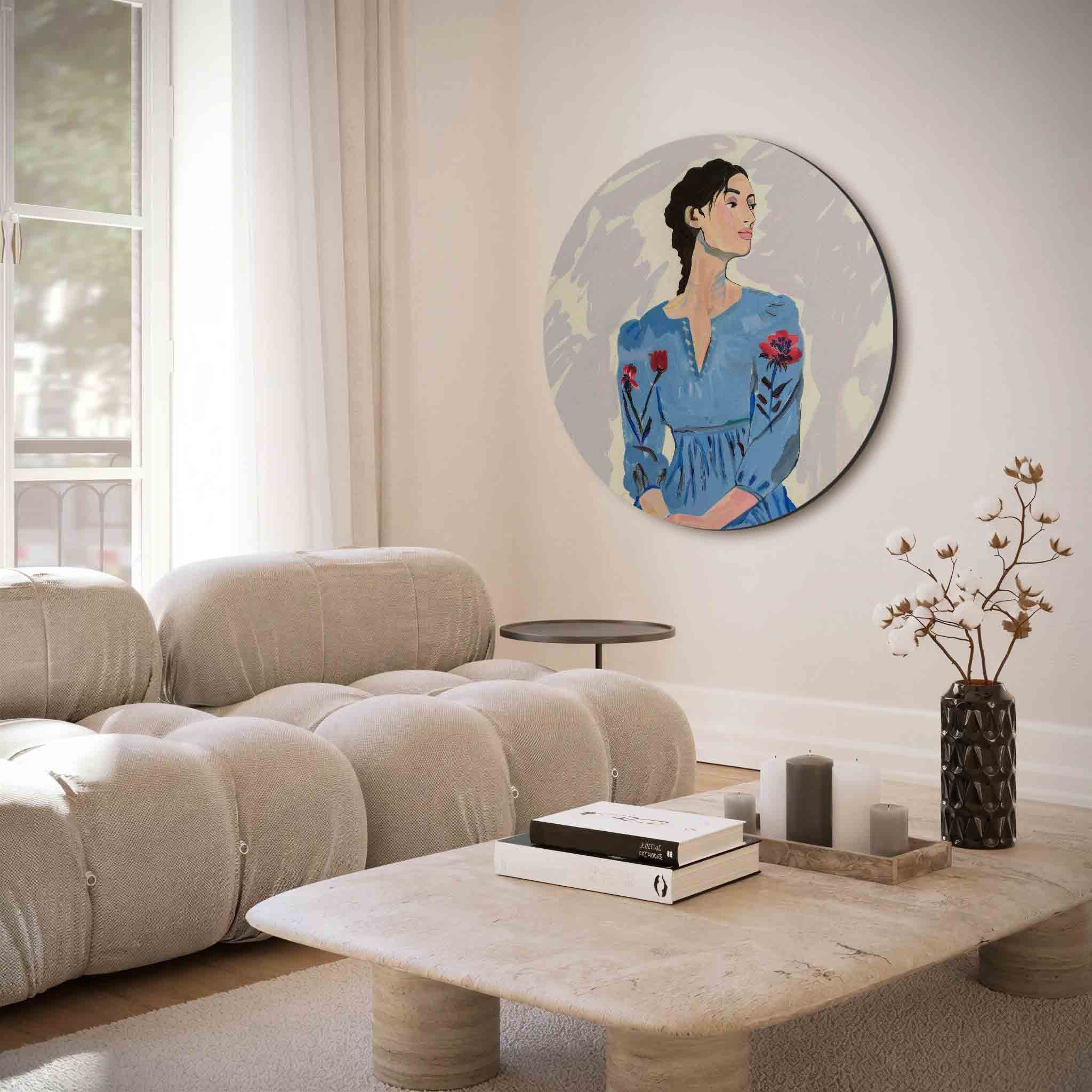 Vrouw in blauwe jurk Muurcirkel