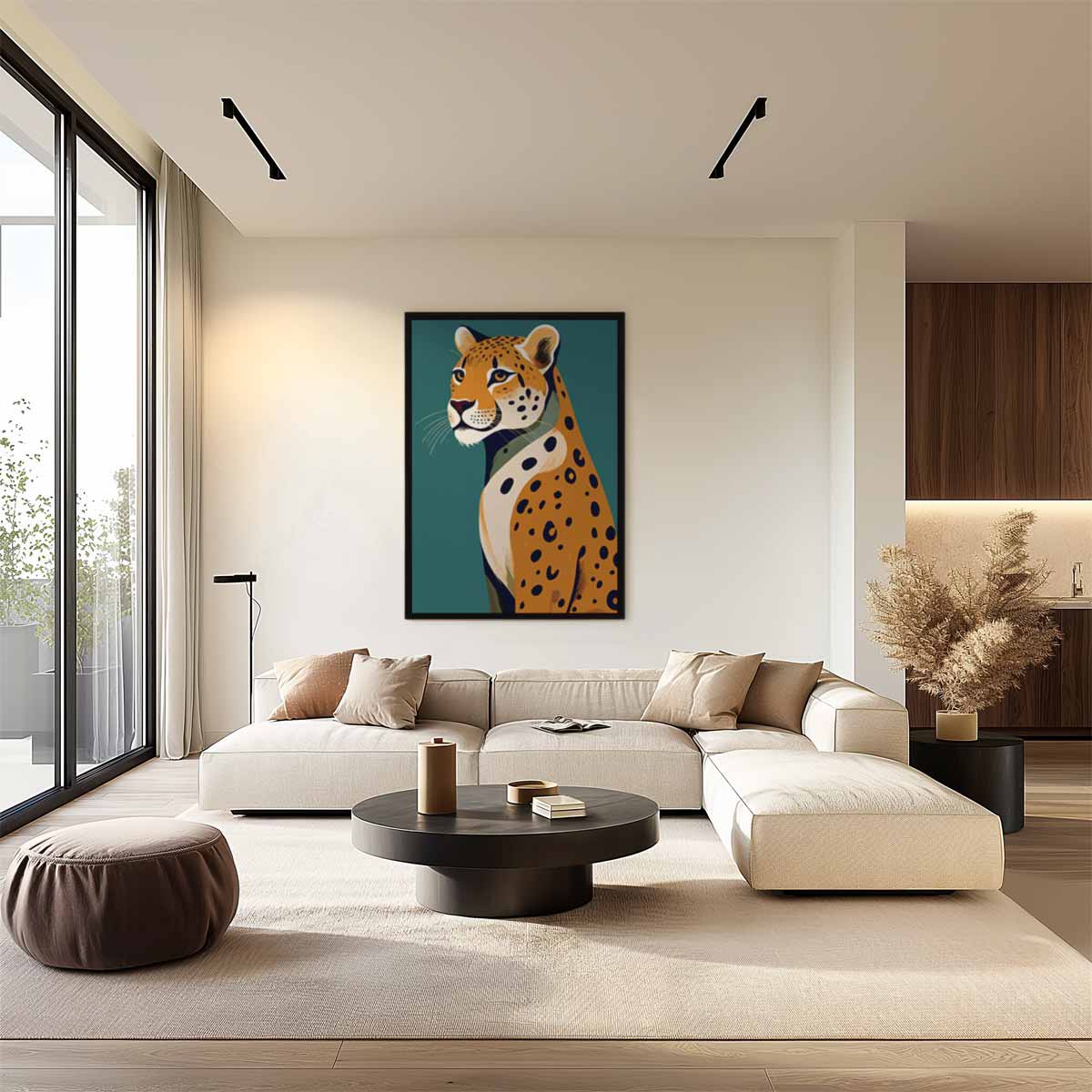 Majestueuze Luipaard op Turkooise Achtergrond Kunstwerk
