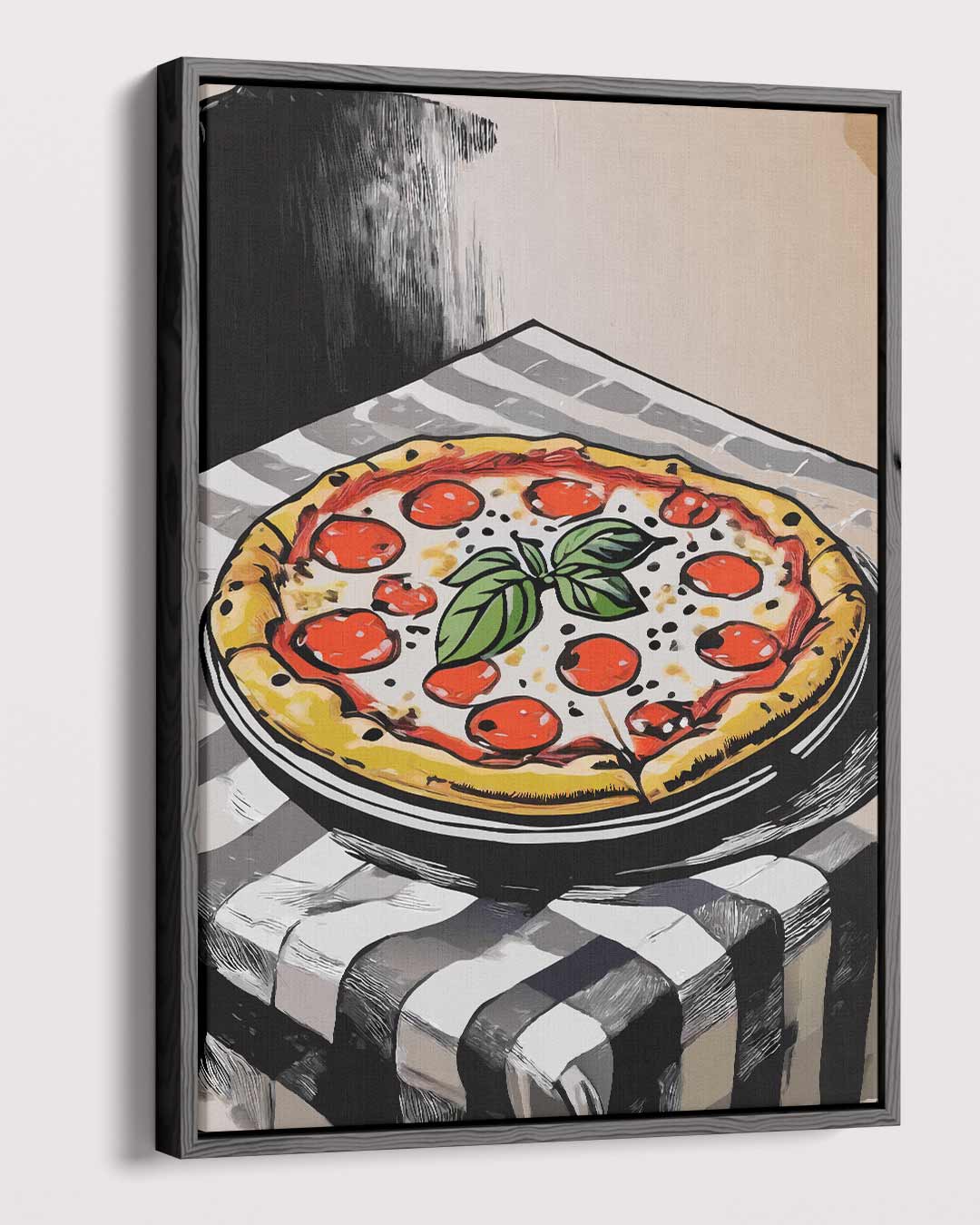 Sfeervolle Pizza op Tafel Kunstwerk-canvas-dibond-plexiglas-wanddecoratie-WallArtistic