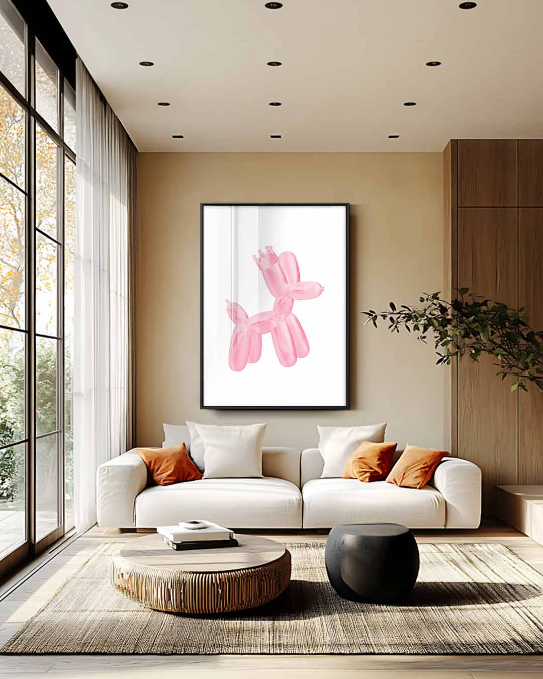 Koninklijke Ballonnenhond in Roze Kunstwerk-canvas-dibond-plexiglas-wanddecoratie-WallArtistic