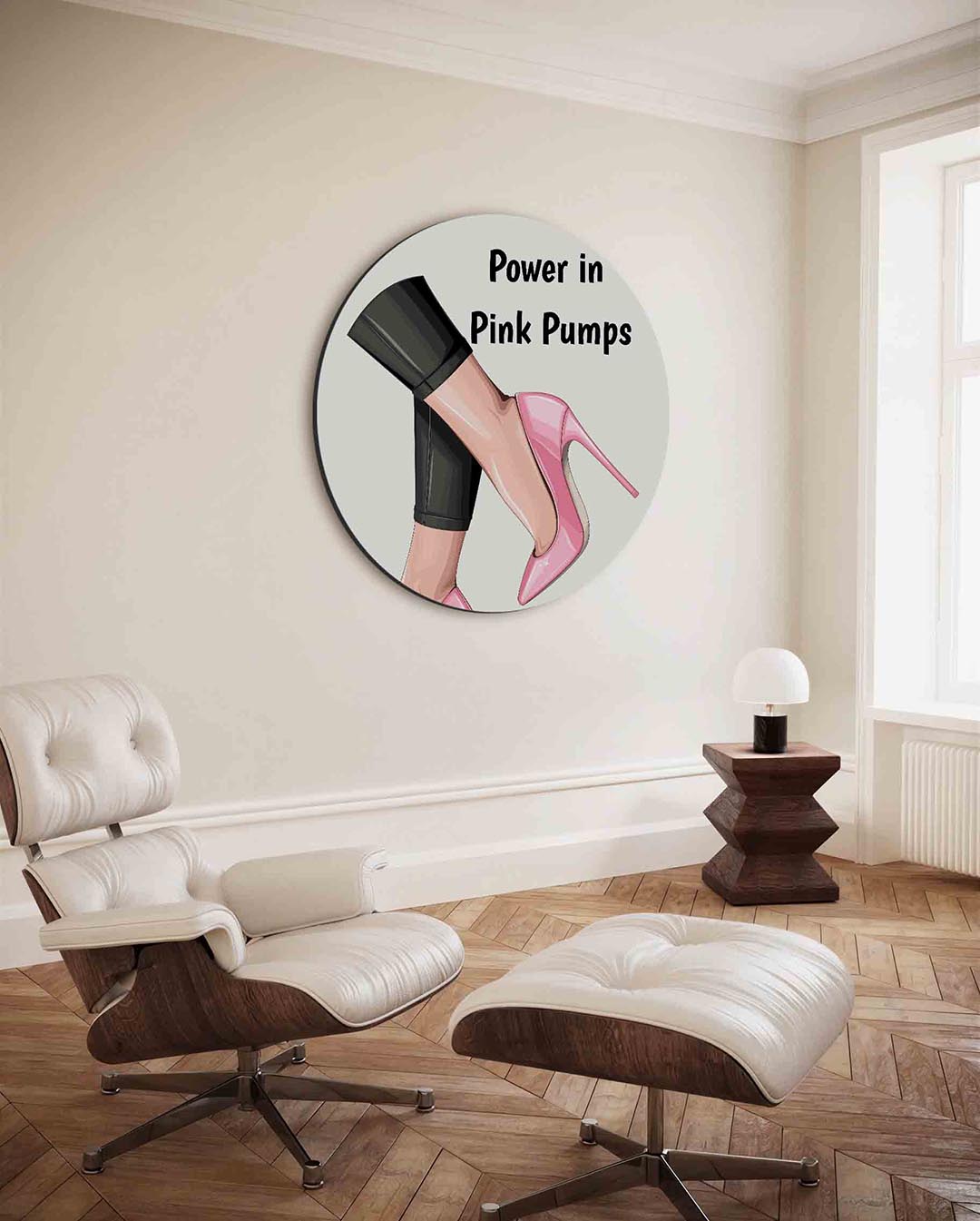 Roze pumps en zwarte broek Muurcirkel
