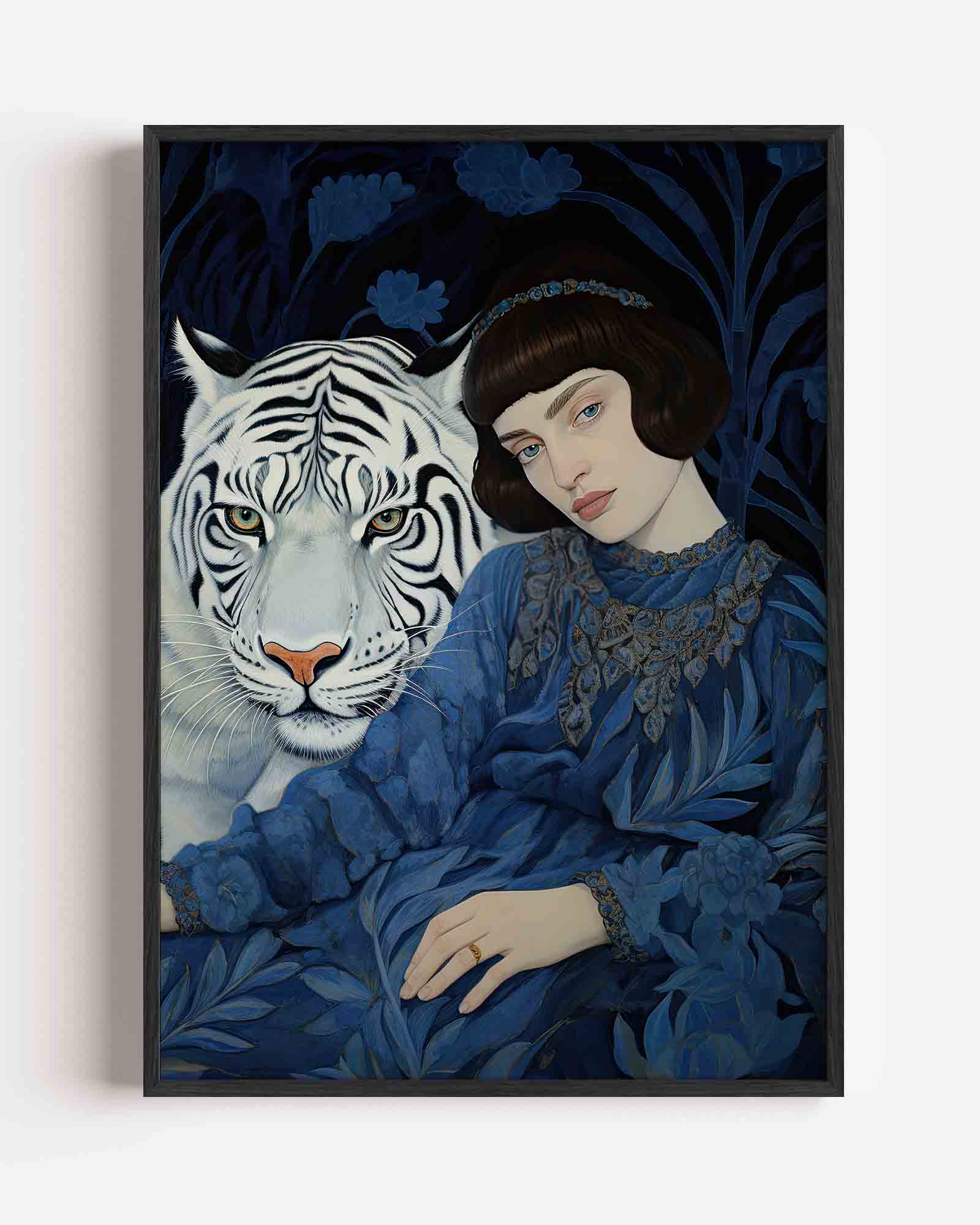 Witte tijger en vrouw Poster