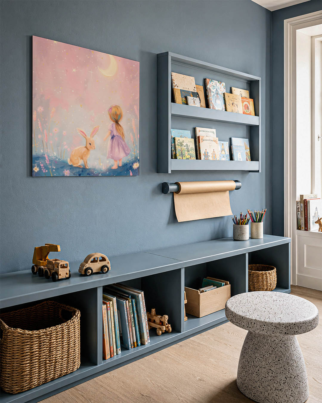 Dromerig kind en konijn Kunstwerk