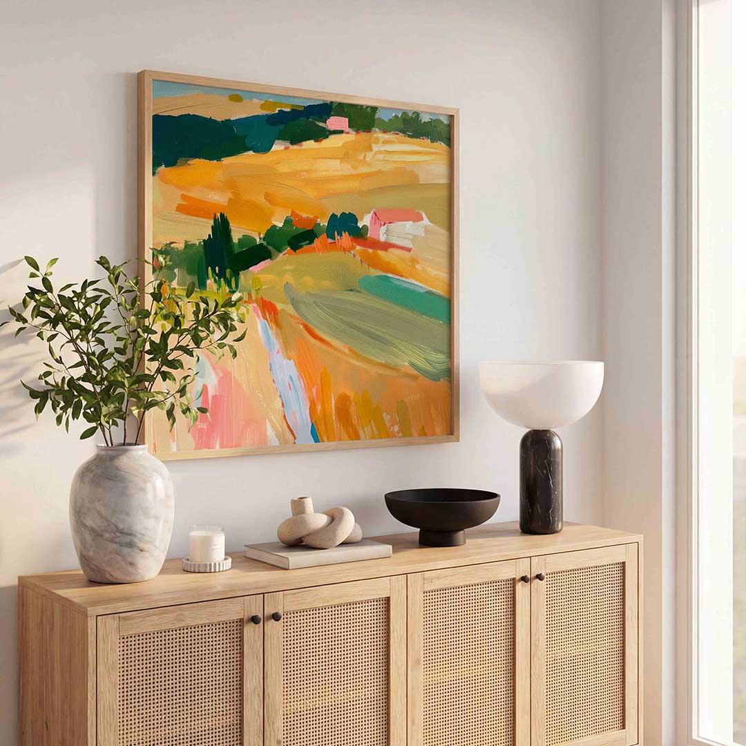Landschap met kleurrijke velden Poster