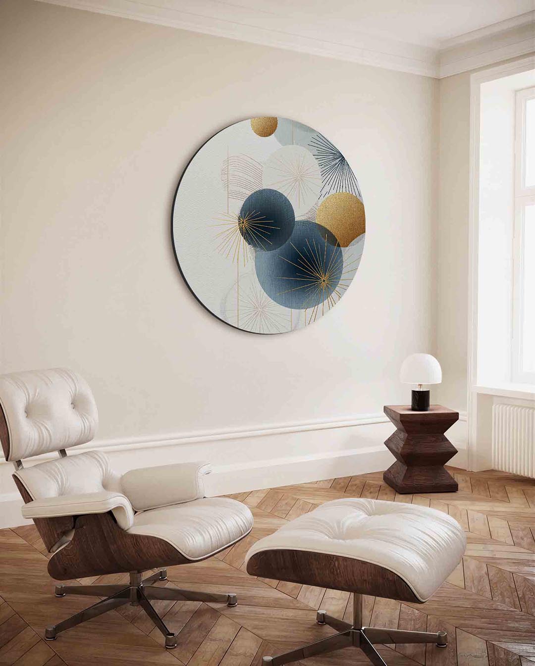 Gouden en blauwe cirkels Muurcirkel
